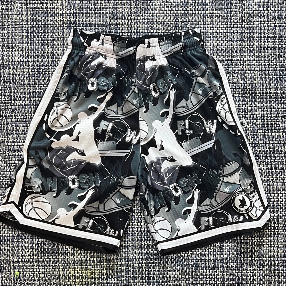 Flow society Graphic Sports Shorts - Black and Gray